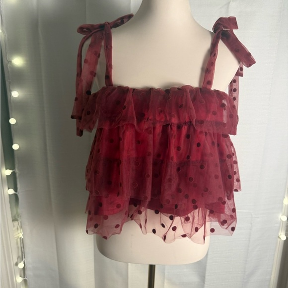 Red Ruffled Tie Front Tank Top - Picture 8 of 8
